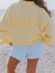 Women Athletic Shorts Loose Fit Solid Color Drawstring Sweatshorts For Yoga Running - Màu xanh nhạt - Xem 6