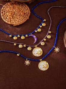 1pc Brand New Fashionable Couple Romance Series Star Moon Bead Necklace, Suitable For Vacation, Socializing, Valentine's Day Wear. Love Necklace.