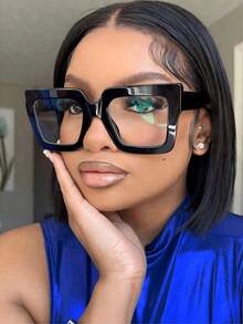 1 Cặp kính gọng vuông bằng nhựa, kiểu dáng hiện đại tối giản, thanh lịch, màu đục, phụ kiện thời trang hàng ngày cho nữ, thích hợp cho chụp ảnh đường phố, cosplay, đi học, phù hợp với mọi khuôn mặt. - Trong sáng - Xem 9