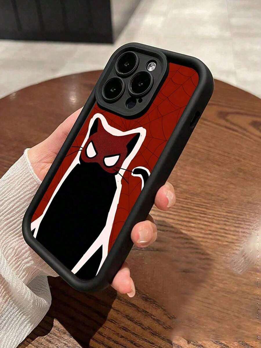 Brighten Up Your  With A Red Mask Cat Pattern Simple Thickened Anti-Fall Phone Case Compatible With Apple  16/11/12/13/14/15/15pro/15 Plus/15 Promax/7plus/8plus/X/Xs Max/Xr/11pro/12pro/13pro/14pro/12mini/13mini/11promax/12promax/13promax/14promax/14plus/6/6s/6plus/7/8/16Pro/16plus/16promax/Se& Galaxy/A54/A14/A12/A13/A15/A32/A33/A24/A52S/S20/S21/S22/S23/S24/S23Plus/S24ultra - 黑色 - 查看 1