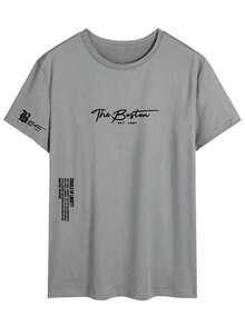 1PCSMen's Summer Casual Slogan Print Short Sleeve T-Shirt-Premium Cotton Graphic Printed Round Neck T-Shirts-365T - 淺灰色 - 查看 2