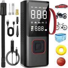 okwish okwish Kabelloser Reifenfüller, tragbarer Luftkompressor – 150 PSI-Luftpumpe mit automatischer Abschaltfunktion für Autoreifen, Schlauchboote, Motorräder, Bälle, kompakte Fahrradreifenpumpe mit LED-Licht, rot, groß