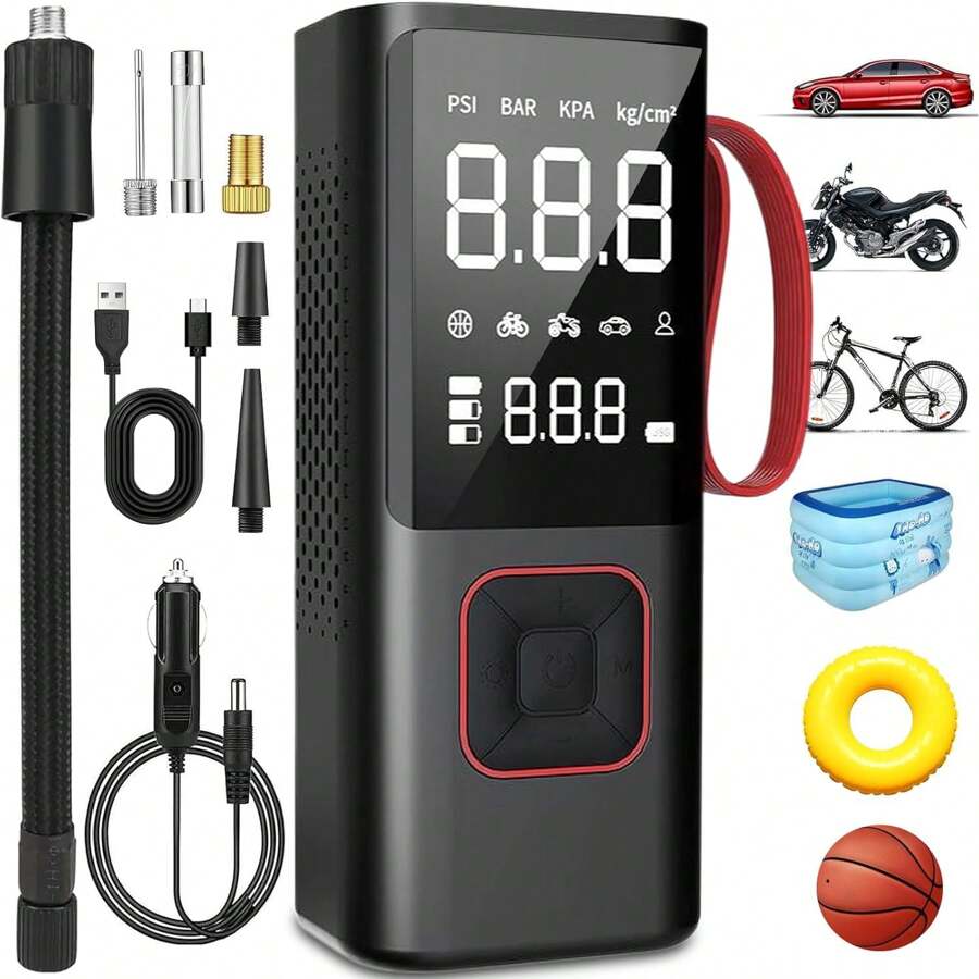 okwish okwish Kabelloser Reifenfüller, tragbarer Luftkompressor – 150 PSI-Luftpumpe mit automatischer Abschaltfunktion für Autoreifen, Schlauchboote, Motorräder, Bälle, kompakte Fahrradreifenpumpe mit LED-Licht, rot, groß