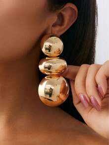 One Pair Of Fation Stud Earrings Clear Surface Chunky Jewelry - Gold - View 2