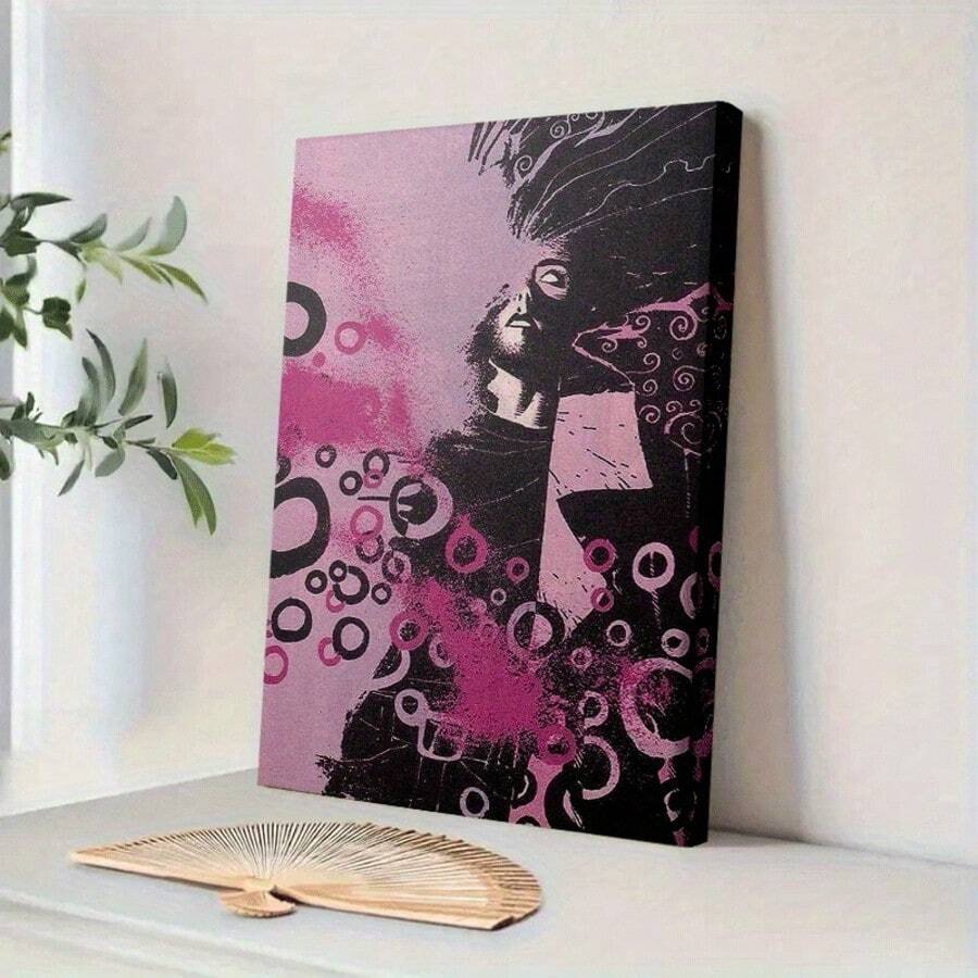 1 件帆布艺术印刷品 - 带圆圈的抽象粉色和黑色轮廓，适合客厅或办公室的现代墙壁装饰，优雅的家居墙壁装饰，抽象墙壁艺术，无框架。 - 彩色 - 查看 1