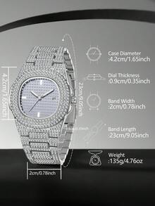1 pieza Reloj de hombre de lujo con correa de cristal, diseño casual y elegante con función de calendario en la esfera, movimiento de cuarzo, adecuado para uso diario o como regalo de vacaciones - Plateado - Ver 4