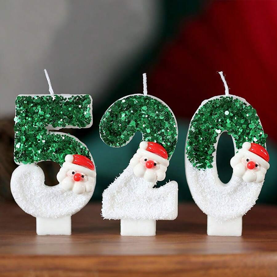 1 pieza/10 piezas Velas decorativas de Papá Noel verde con números del 0 al 9 para decorar pasteles, para fiestas de Navidad y cumpleaños, suministros de decoración de pasteles DIY, decoraciones navideñas, pijamas navideños, regalos de Navidad, decoración navideña