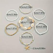 7pcs/Set Of Fashionable Stacked Beach Casual Vacation Starfish Hand Accessories Bohemian Rice Bead Bracelet Set Party Gift For Women Fashion Jewlery - 白色 - 查看 5