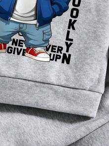 Toddler Bear Print Warm Crew Neck Sweatshirt And Pants Set