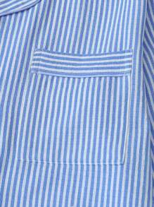 2pcs Women Blue & White Striped Print Pajama Set, Long Sleeve Button Collar Top And Pants, Casual Sleepwear Homewear Suit For Autumn/Winter, Fall Clothes