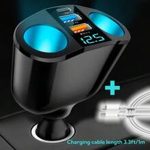 YITUMU Caricabatterie per auto con display digitale della tensione - 2 porte USB + Type-C e doppia porta per accendisigari | Ingresso 12V/24V per telefoni/tablet/ventilatori USB