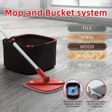Square Spin Mop And Bucket Smart Floor Mop With Separate Compartments For Clean And Dirty Water, Self Cleaning With 2/ 6 Machine Washable Mop Pads, Always Clean Floors With Clean Waterf