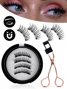 MAGEFY 两副可重复使用的磁性假睫毛套装，包含磁性夹子和5支睫毛刷，卷翘浓密，女士礼物，易于佩戴和卸除，妆效自然，旅行必备，适合海滩度假、露营、返校季等场合的化妆工具 - 自然纖長款 - 查看 14
