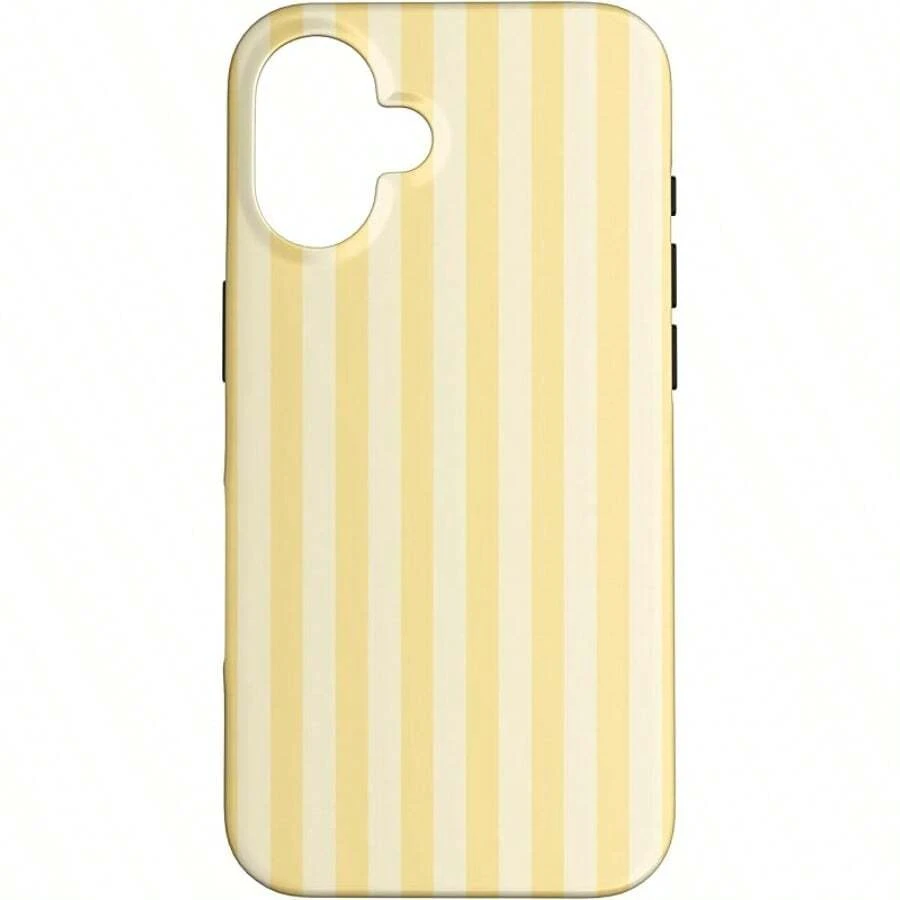 Yellow Stripes Pattern Film Phone Case For IPhone 16/15/14/13/12 Pro Max 14 15 16 Plus 11 Thickened Double-Layer TPU+PC Material Two-In-One Shockproof And Drop-Proof Protective Shell Provides Solid Protection Holiday Birthday Gift - 磨砂面二合一 - 查看 1