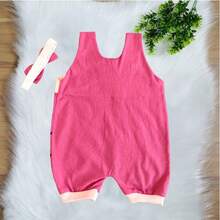 Overalls + Headband Set – Baby Girl Cow Print Size RN To 3 Months - Hot Pink - View 4