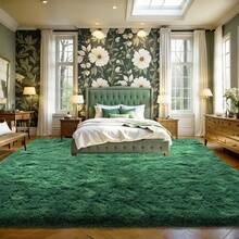 Large Shaggy Carpet For Living Room And Bedroom - Washable, Fluffy Carpet With 4.3 Cm High Pile, Plush, Aesthetic Throw Rug, Non-Slip Rubber Backing With 4 Anti-Slip Pads, Durable Edge Stitching - Cozy, Minimalist Decor - Great Gift For Halloween And Christmas, Perfect For Playrooms And Parties - Weight 700 G+/M² - 墨綠色 - 查看 4