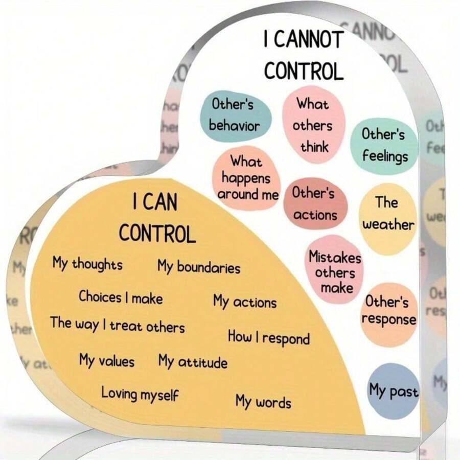 Things I Can Control Mental Health Decor, Acrylic Heart Gifts Mindfulness Decor For Therapy Office, School Counselor Sign Therapist Office Art Decorations For Therapist Office Living Room Bedroom - 1pc - 查看 1