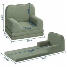 Huisuilinss Kids Couch,2-In-1 Convertible Sofa To Lounger,Mini Comfy Toddler Couch Fold Out With Cute Half-Moon Design,Foam Kids Chair With Soft Sherpa,Gift For Girls Boys - 綠色 - 查看 3