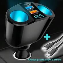 YITUMU Caricabatterie per auto con display digitale della tensione - 2 porte USB + Type-C e doppia porta per accendisigari | Ingresso 12V/24V per telefoni/tablet/ventilatori USB