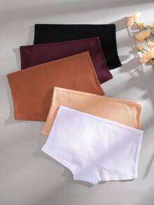 8PCS Cotton Solid Color Comfortable Minimalist Women's Boyshorts, Threaded Cotton Underwear - Multicolor - View 5