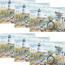1 pieza/4 piezas/6 piezas Manteles individuales de lino con estampado de bicicleta vintage, decoración del hogar, adecuados para mesa de comedor, todo el año, manteles individuales lavables modernos, decoración de habitaciones, posavasos, manteles de mesa de cocina, decoraciones de fiesta interior/exterior, decoración del hogar, regalo ideal