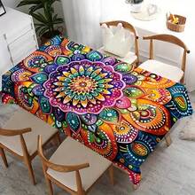 1pc Bohemian Mandala Tablecloth - Vibrant Multicolor Rectangular Polyester Fabric, Suitable For Restaurant, Kitchen, Picnic Decor And Gifts, Durable Woven Decorative Tablecloth, Kitchen Dining Table Accessory, Woven Textile - Multicolor - View 3
