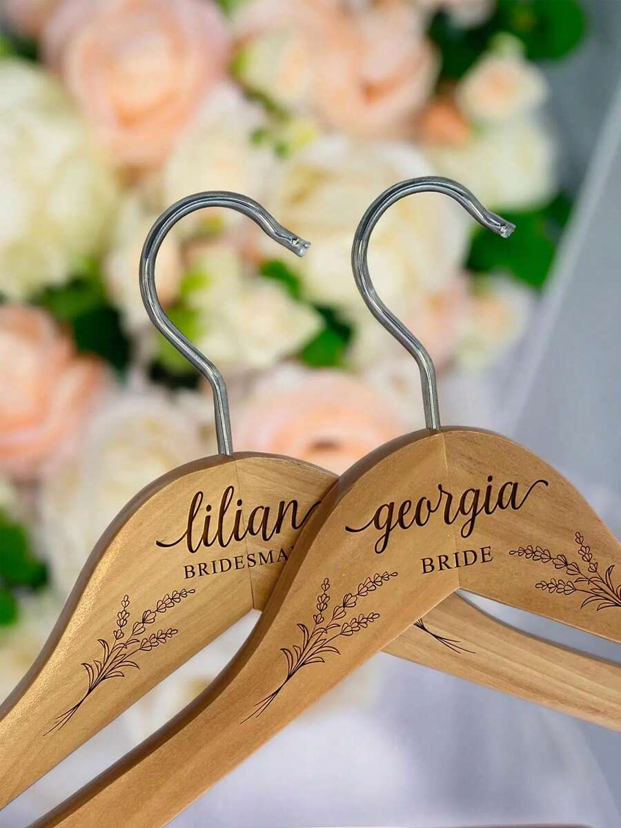 Personalized Wedding Hangers - Personalized Wedding Hangers - Wedding Hanger - Wooden Engraved Hanger - Bridal Dress Hanger - Multicolor - View 1
