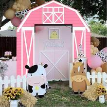 3pcs Farm Animal Theme Party Decorations, Red & Pink Barn Door Banners, Barn Door Backdrop, Farm Birthday Party Supplies, Suitable For Baby Shower, Family Gathering, Christmas Party - Multicolor - View 4