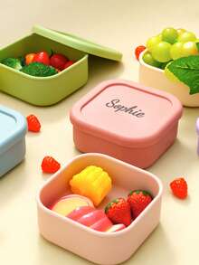 1pc Personalized Customization Name Silicone Children Lunch Box Single Compartment Dinner Plate Portable Kids Food Storage Box Custom Kids Tableware, Back To School, Bento Lunch Box - Multicolor - View 2