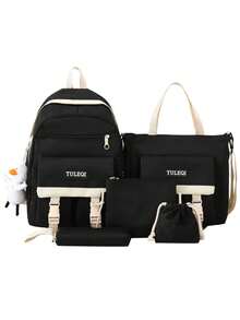 KIT 5 Leisure And Travel Backpacks For Teenagers And Girls Students Korean Tour Large Capacity With Waterproof Keychain - màu đen - Xem 1