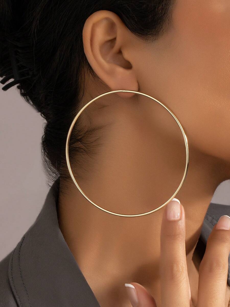 1 Pair Fashionable Geometric Metal Hoop Earrings - Yellow Gold - View 1