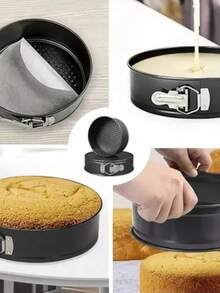 Juego de moldes pasteles repostería antiadherente desmontables para tartas ideal hornear en casa cocina horno bandejas fáciles limpiar almacenamiento resistente multiusos repostería profesional - Negro - Ver 4