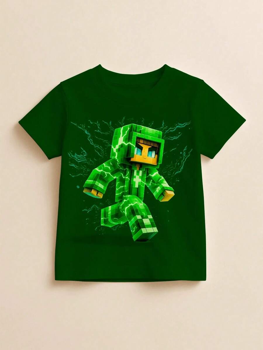 Children's T-Shirt 100% Cotton Animated Character Mine Green - Green - View 1