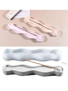 Set de 2 moldes de silicona en estilo zen para hacer un plato de incienso de onda y un soporte para velas - Blanco - Ver 5