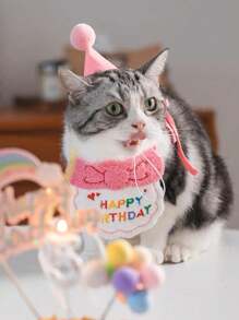 Babero para babear para el cumpleaños de mascotas, Conjunto de babero y gorro de cumpleaños para perros, Accesorio para fotografía de cumpleaños de mascotas - Multicolor - Ver 6