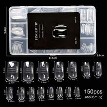 HOTWAY 70/140/150 piezas de puntas de uñas de cristal, en forma de garra de águila, cuadrada, almendra y varias formas, para extender rápidamente las uñas de cristal, extensión de uñas de gel, reutilizables para pedicura, perfectas para arte de uñas y manicura casera DIY - transparente - Ver 11