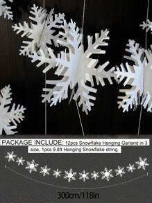 12 件/套圣诞雪花花环，3D 雪花装饰，圣诞树雪花花环，3D 冬季雪花花环，冬季、圣诞节、生日、婚礼悬挂雪花装饰