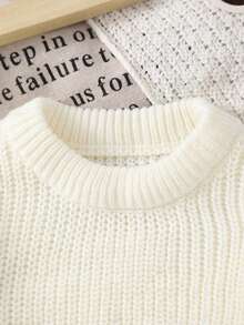 Girls' Solid Color Knit Crew Neck Casual Sweater, Suitable For Daily Casual Wear Or Outdoor Gatherings - White - View 2