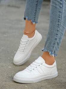 Women's Fashion Ins-Style Flat Platform Shoes, Lace-Up Low-Top Striped Pattern Casual Sneakers, Suitable For Campus, Student, Daily Commute, Outdoor And Other Occasions