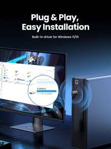 UGREEN 2.4G & 5G Wifi6 Wireless Adapter 600Mbps 286Mbps USB WiFi Network Card For PC Computer USB WiFi Adapter USB Ethernet WiFi - Black - View 6