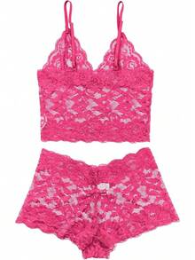 Floral Lace Lingerie Set High Waist Sleepwear Bra And Panty 2 Piece Nightwear 2025 Back-To-School Season Fall Pjs - 橄欖綠 - 查看 11