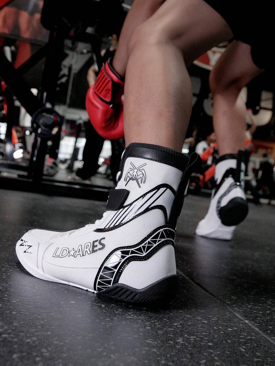 TACHUAN 1双男士高帮专业拳击鞋、摔跤训练靴、泰拳鞋、健身武术运动鞋 - 白色 - 查看 1