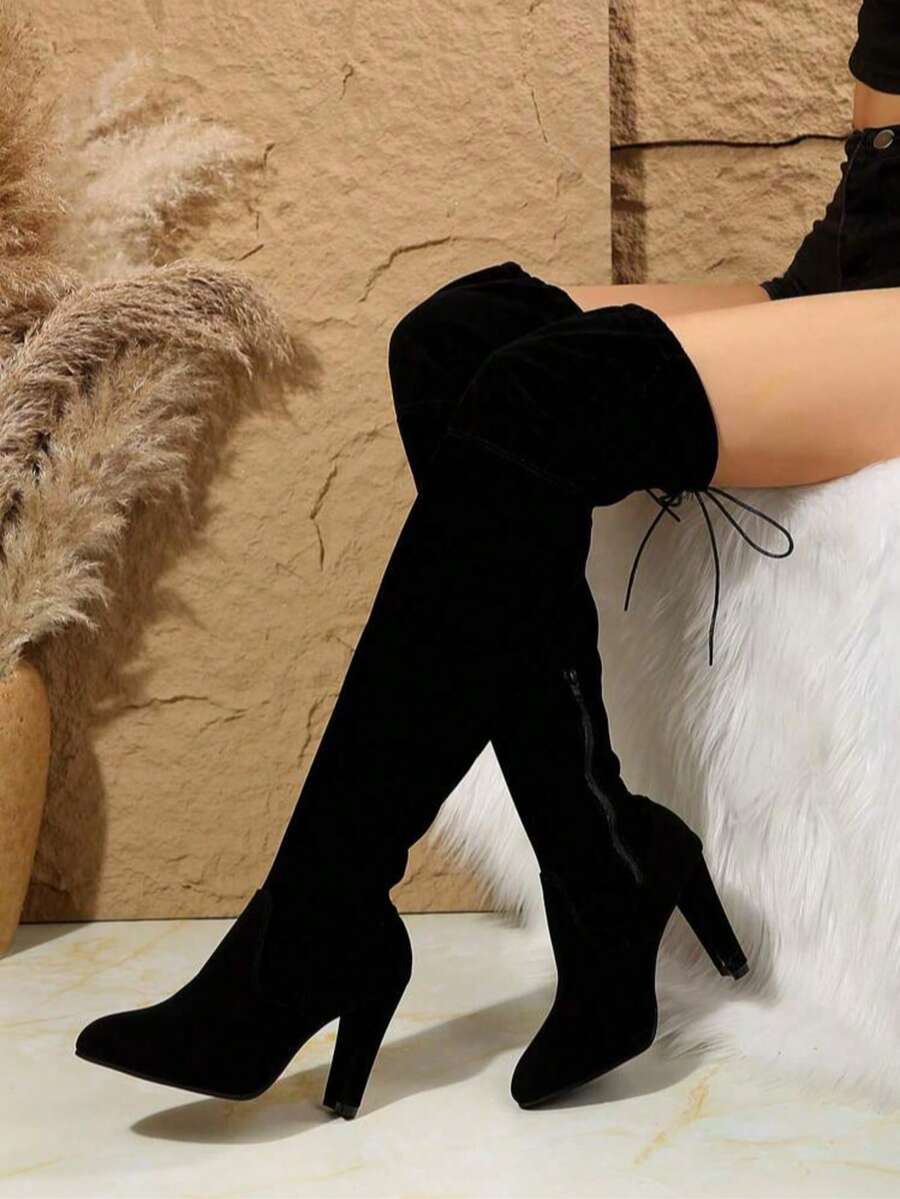 Wide Fit Boots For Women Knees,Plus Size,With Heels,Wide Calf,Tacones De Mujer Elegantes,Black Fashion Elegance - 黑色 - 查看 1