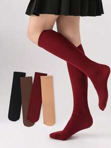 1/4/5 paia di calze a mezza gamba/polpaccio di colore unito per donna, con motivo a onde antiscivolo, in nero/marrone/bordeaux/beige, calze eleganti, stile Y2K, calze calde e confortevoli