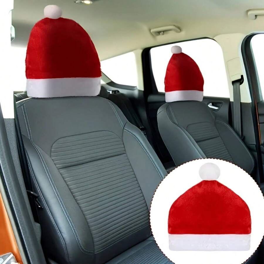 2pcs Christmas Car Chair Cover Christmas Hat Cross-Border Hot Selling Headrest Cover Decorative Supplies Scene Layout Props Home Decor Christmas Decorations Room Decor Winter