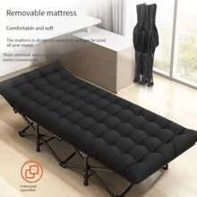 Camping Cot With Thick Pad, Folding Camping Cot Oversize Cots For Sleeping Camping Bed Folding Cot For Camping W/Pilllow Mattress For Home Office Nap Beach Travel, 600LBS - 黑色 - 查看 2