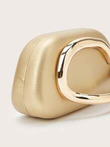 1 件欧美时尚金属装饰迷你盒式手拿包，迷人金属饰边女士派对手提包，优雅奢华的晚礼服感觉，皮革设计派对/婚礼/舞会手拿包配金属链，优雅的舞会包 - 金色 - 查看 6