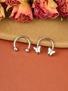 16G Women's Lip Ring, Nose Ring, Cartilage Hoop, Horseshoe Earrings, Low Allergy Stainless Steel, Butterfly, Star, Heart, Pearl Designs, 10mm Diameter