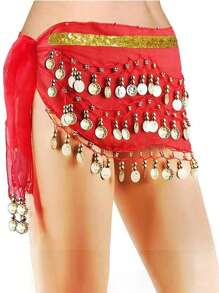 肚皮舞臀部围巾，女士雪纺肚皮舞围巾，带硬币，适合瑜伽课