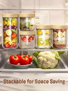 2 peças/4 peças/6 peças Pote de Vidro de 480ml com Capacidade de 480ml, Recipiente de Aveia de Noite com Tampa, Pote de Vidro de Cozinha, Recipiente de Aveia com Tampa, Pote de Armazenamento de Frutas Secas com Tampa de Bambu e Madeira, Recipiente de Armazenamento de Vidro Vedado com Tampa de Madeira